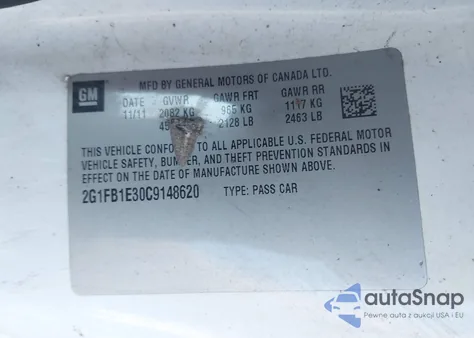 2012 Chevrolet Camaro 1Lt z USA, uszkodzony, nr VIN 2G1FB1E30C9148620